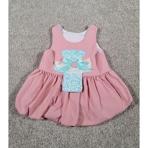 Vintage 90s Chocolate‎ Soup Handmade Dress Size 3T Pink Bear Cross Applique Bow